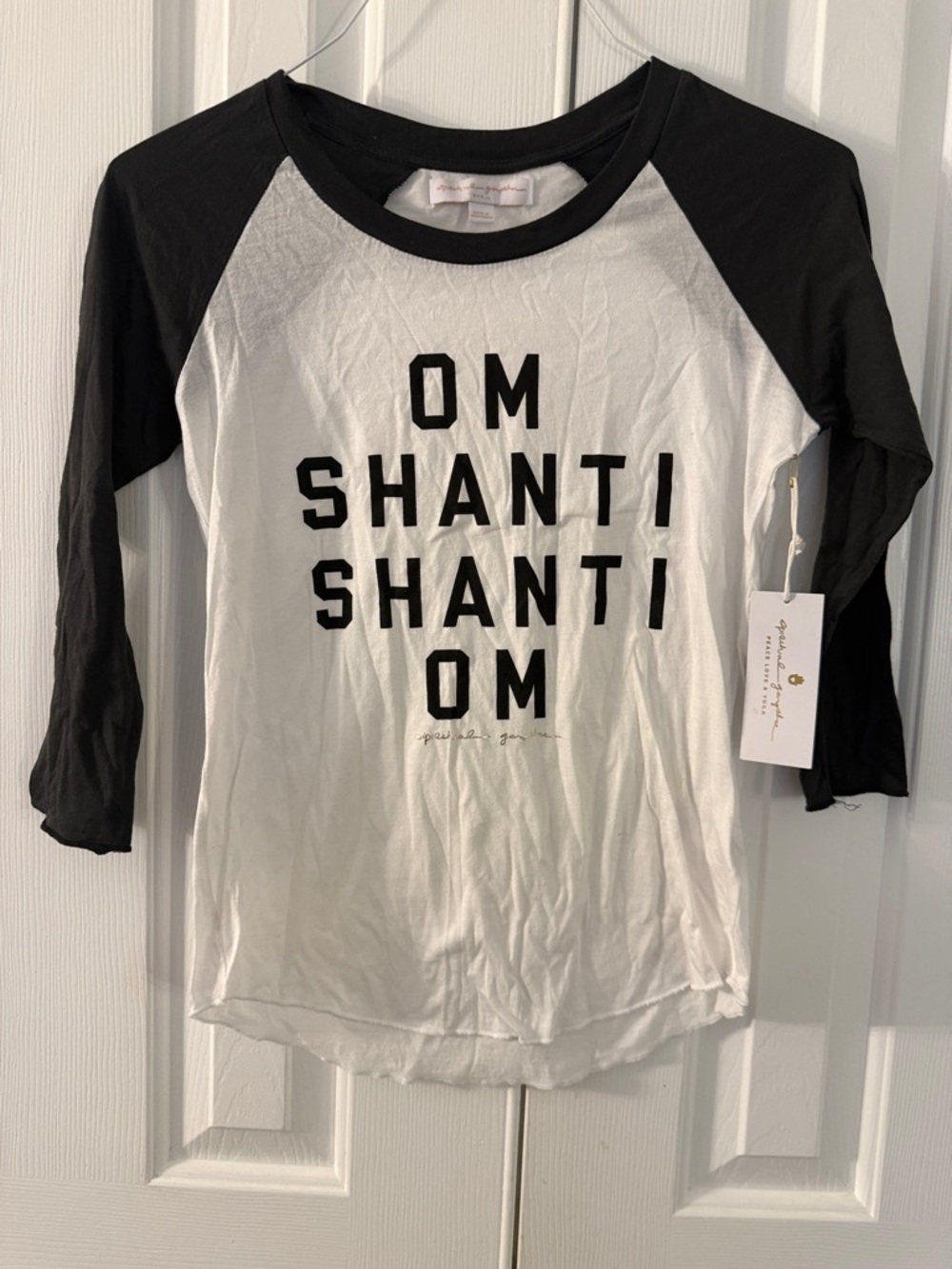 Om Shanti Shanti Om Raglan Tee - Black & White spiritual gangster